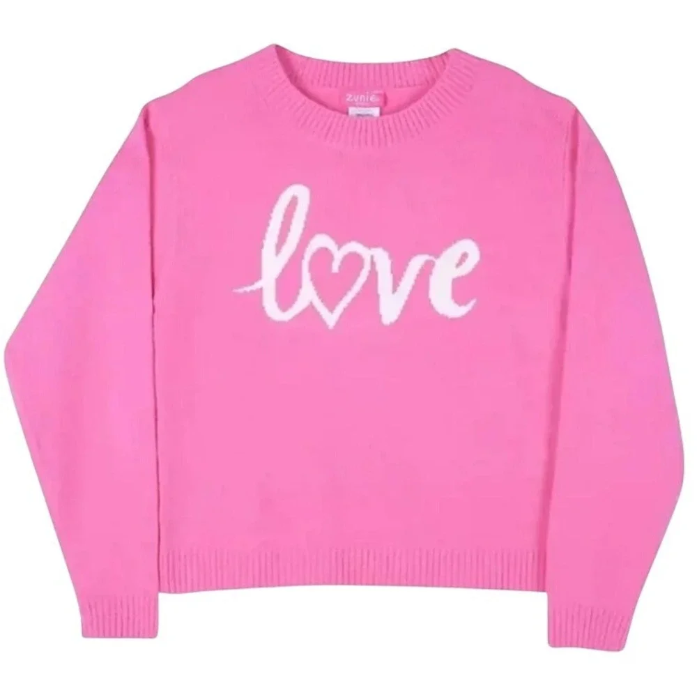 Zunie Girl Pink Love Heart Sweater XL 14 16 Acrylic Kids Long‎ Sleeve NWT